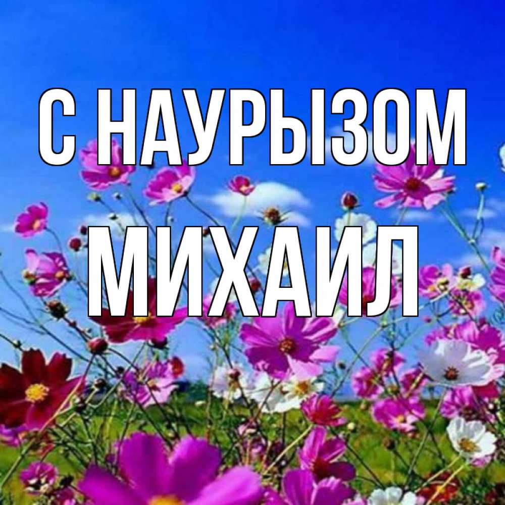 Открытка на каждый день с именем, Михаил С наурызом цветы Прикольная открытка с пожеланием онлайн скачать бесплатно 