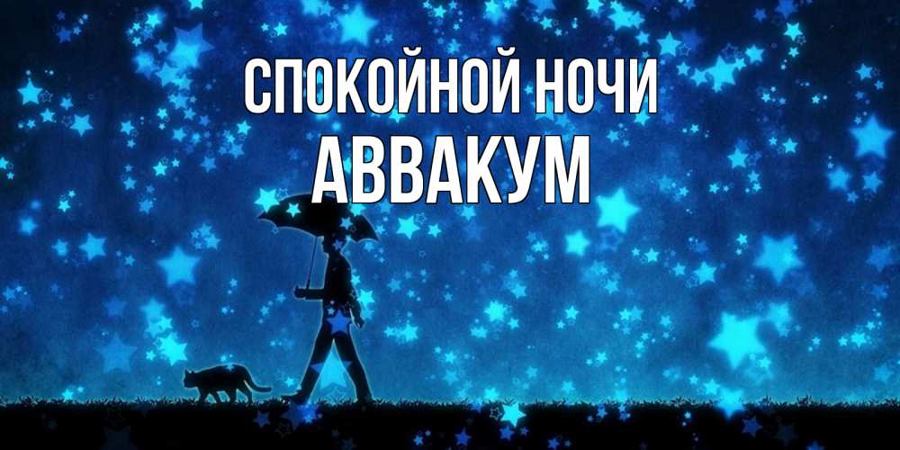 Открытка на каждый день с именем, Аввакум Спокойной ночи ночные прогулки с котом под звездами Прикольная открытка с пожеланием онлайн скачать бесплатно 