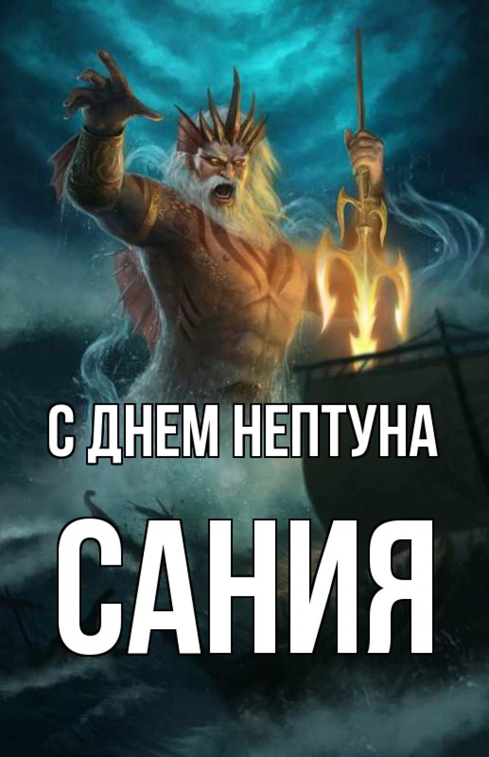 Открытка на каждый день с именем, Сания С днем нептуна с днем Нептуна Прикольная открытка с пожеланием онлайн скачать бесплатно 