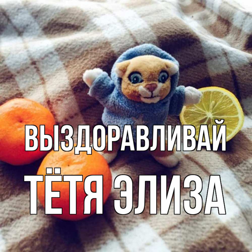 Открытка на каждый день с именем, Тётя-Элиза Выздоравливай вот тебе апельсинка и лимон Прикольная открытка с пожеланием онлайн скачать бесплатно 