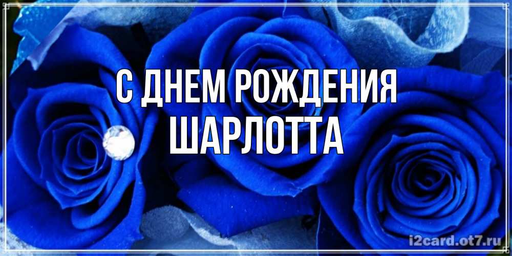 Открытка на каждый день с именем, Шарлотта С днем рождения синие розы в росе Прикольная открытка с пожеланием онлайн скачать бесплатно 