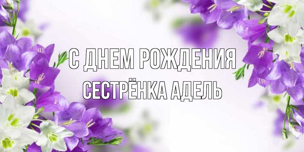 Открытка на каждый день с именем, Сестрёнка-Адель С днем рождения открытка на день рождения с сиреневыми цветами Прикольная открытка с пожеланием онлайн скачать бесплатно 