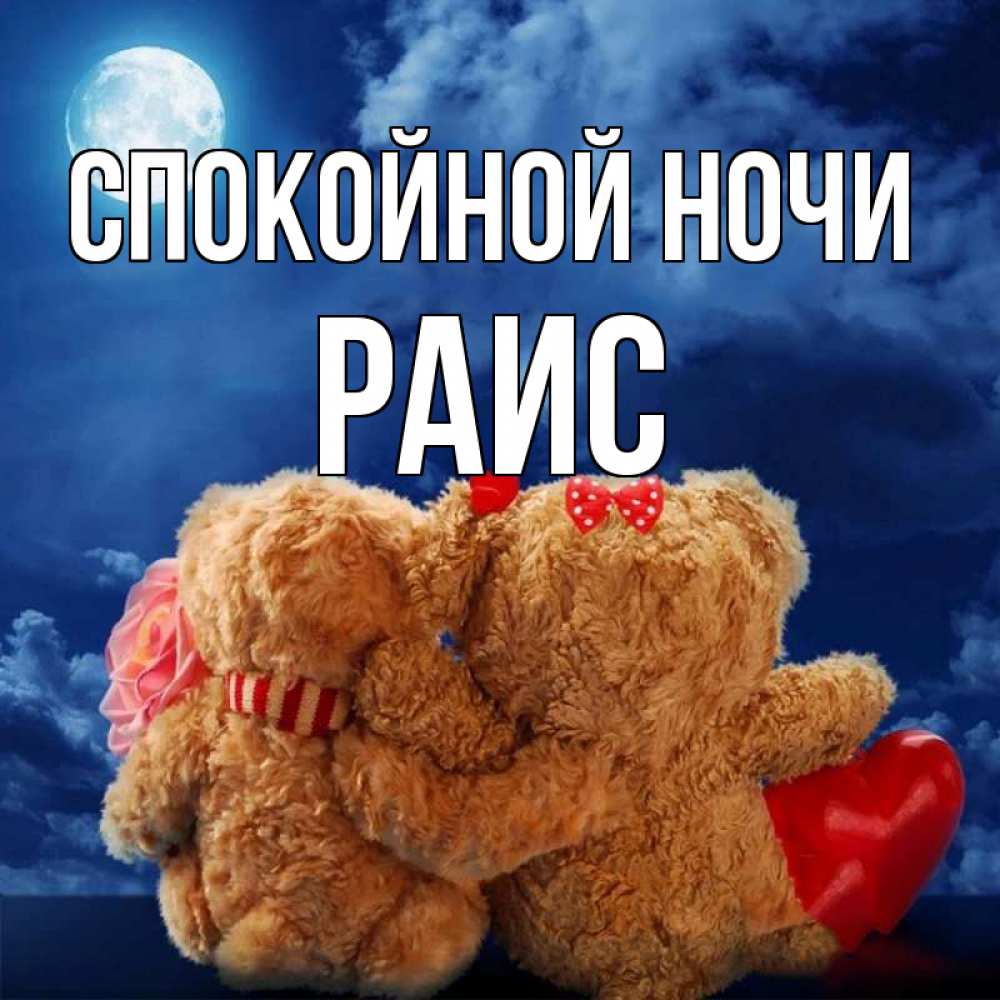 Открытка на каждый день с именем, Раис Спокойной ночи плюшевые Прикольная открытка с пожеланием онлайн скачать бесплатно 