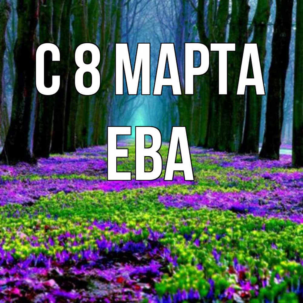 Открытка на каждый день с именем, Ева С 8 МАРТА фиолетовые цветы в лесу 1 Прикольная открытка с пожеланием онлайн скачать бесплатно 