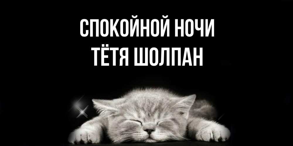 Открытка на каждый день с именем, Тётя-Шолпан Спокойной ночи спящий котик Прикольная открытка с пожеланием онлайн скачать бесплатно 