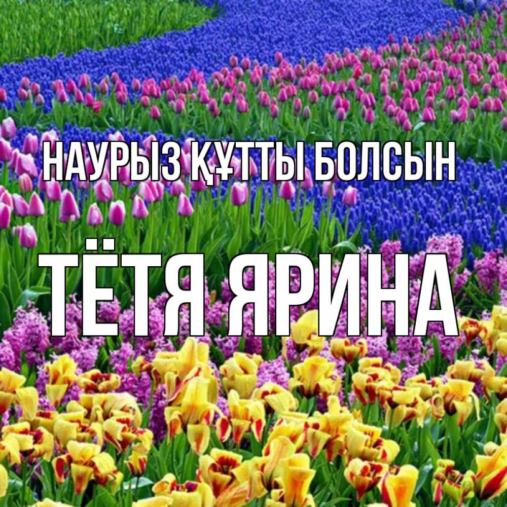 Открытка на каждый день с именем, Тётя-Ярина Наурыз құтты болсын цветы Прикольная открытка с пожеланием онлайн скачать бесплатно 