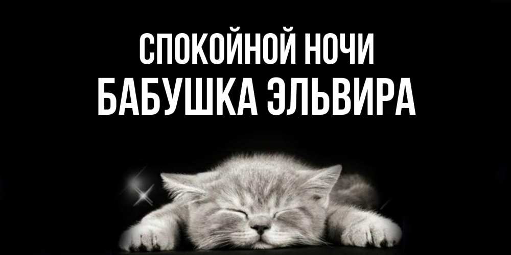 Открытка на каждый день с именем, Бабушка-Эльвира Спокойной ночи спящий котик Прикольная открытка с пожеланием онлайн скачать бесплатно 