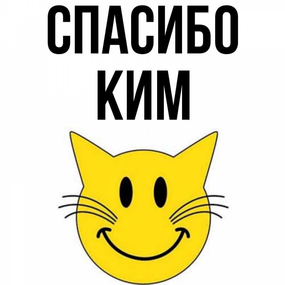 Открытка на каждый день с именем, Ким Спасибо улыбающийся смайл кот Прикольная открытка с пожеланием онлайн скачать бесплатно 