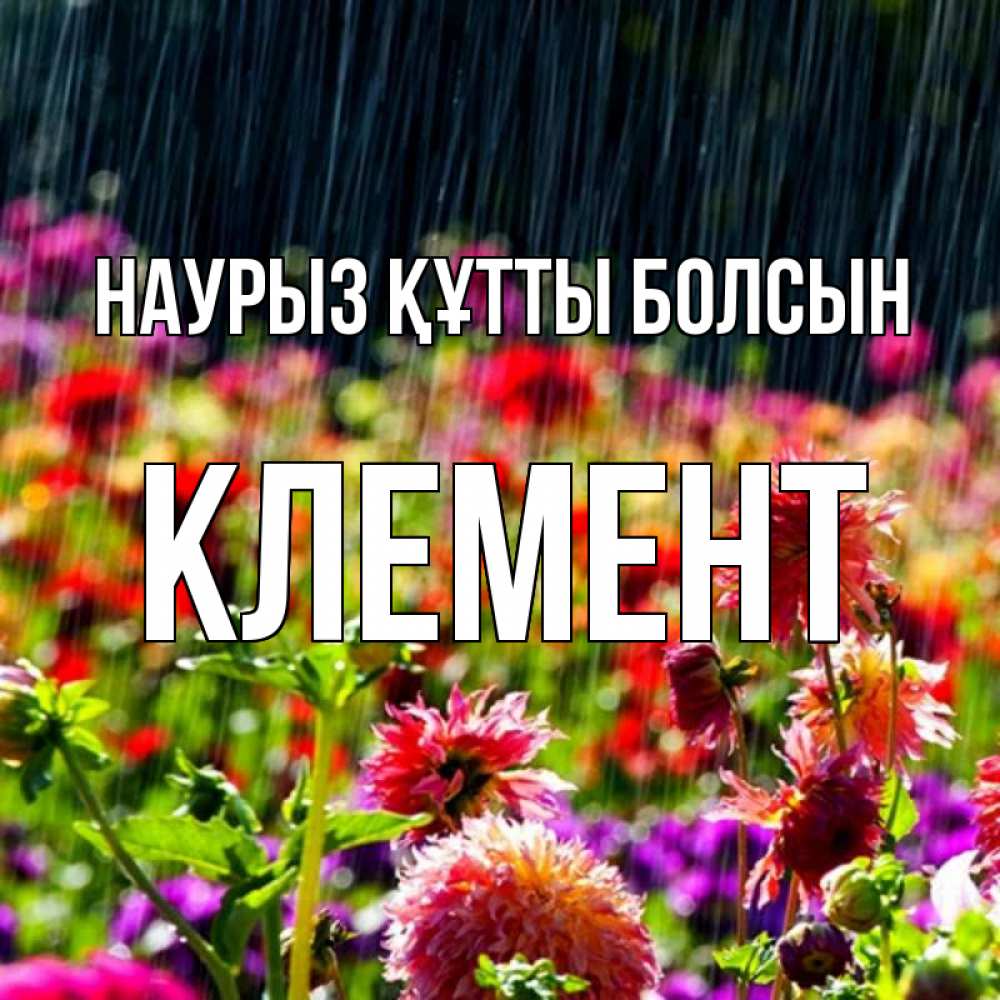 Открытка на каждый день с именем, Клемент Наурыз құтты болсын цветы под дождиком к наурызу Прикольная открытка с пожеланием онлайн скачать бесплатно 