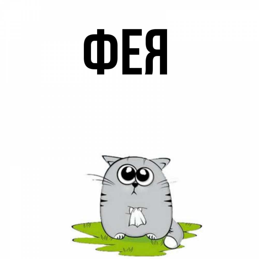 Открытка на каждый день с именем, Фея Главная котик теребит платочек сидя на травке Прикольная открытка с пожеланием онлайн скачать бесплатно 