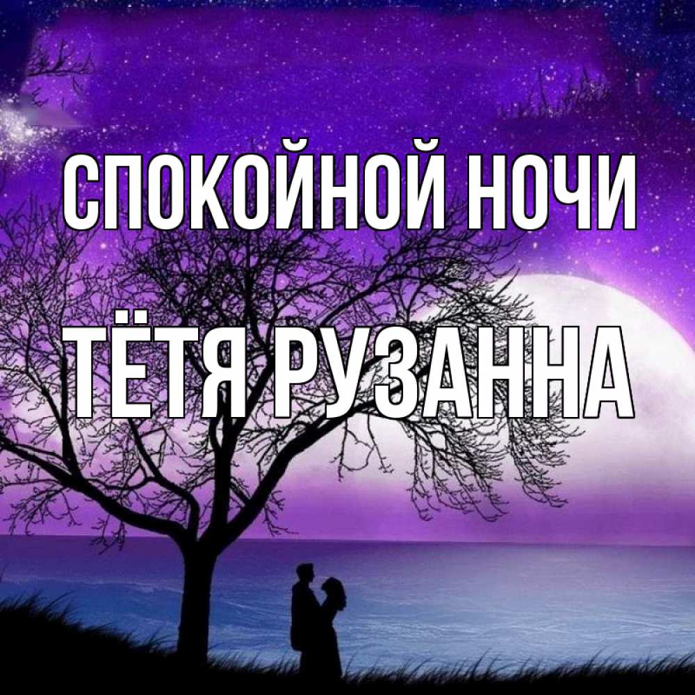 Открытка на каждый день с именем, Тётя-Рузанна Спокойной ночи огромная луна и парочка Прикольная открытка с пожеланием онлайн скачать бесплатно 