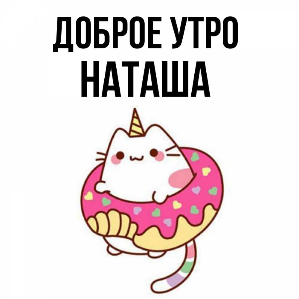 Открытка на каждый день с именем, Наташа Доброе утро кот в бублике Прикольная открытка с пожеланием онлайн скачать бесплатно 