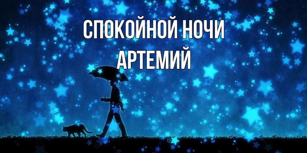 Открытка на каждый день с именем, Артемий Спокойной ночи ночные прогулки с котом под звездами Прикольная открытка с пожеланием онлайн скачать бесплатно 