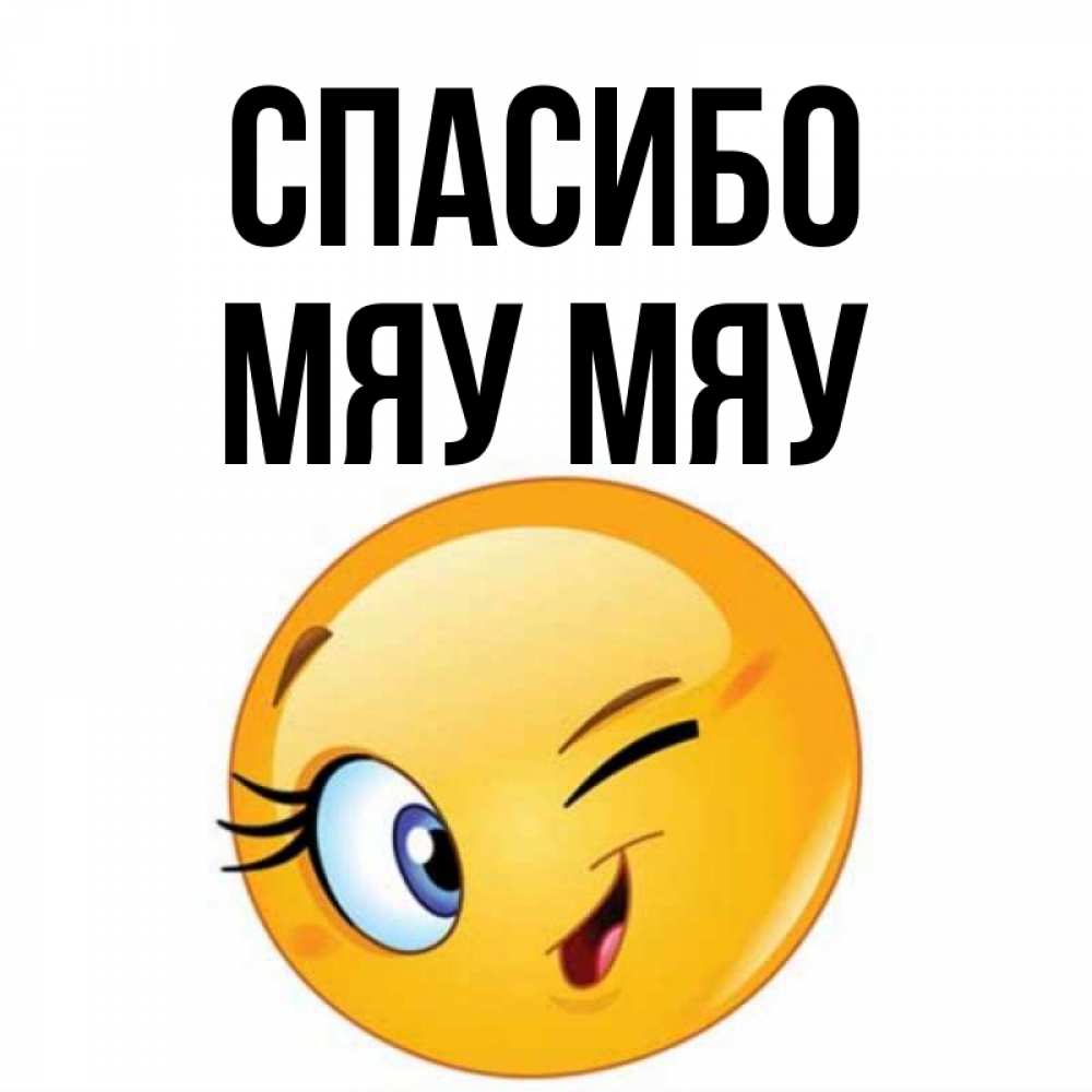 Открытка на каждый день с именем, Мяу-мяу Спасибо открытка с подмигивающим смайлом Прикольная открытка с пожеланием онлайн скачать бесплатно 