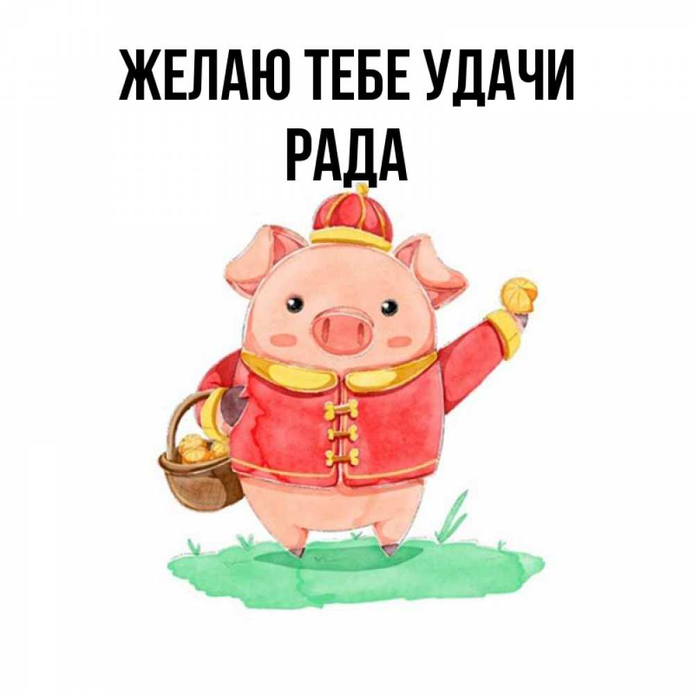 Открытка на каждый день с именем, Рада Желаю тебе удачи поросенок Прикольная открытка с пожеланием онлайн скачать бесплатно 