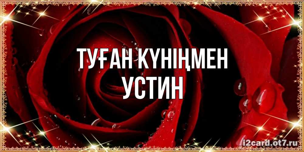 Открытка на каждый день с именем, Устин Туған күніңмен цветок в росе на день рождения Прикольная открытка с пожеланием онлайн скачать бесплатно 