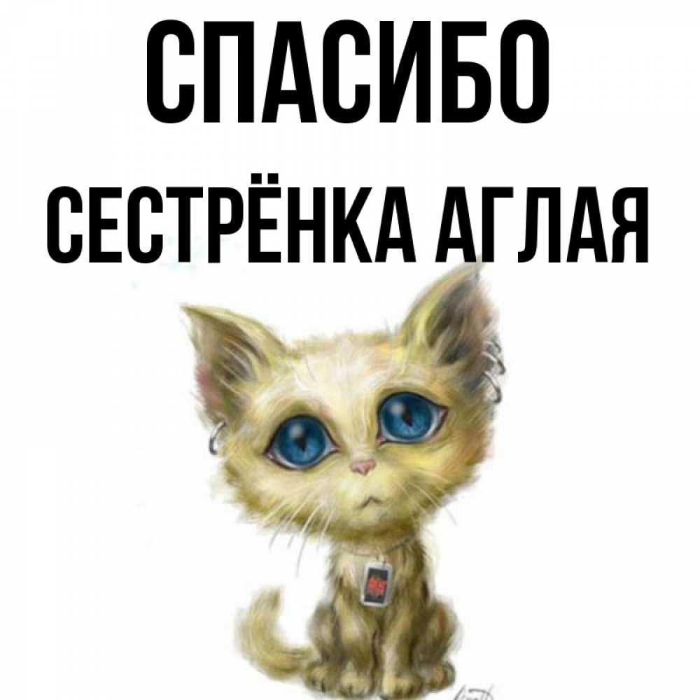 Открытка на каждый день с именем, Сестрёнка-Аглая Спасибо рисованный кот благодарит вас Прикольная открытка с пожеланием онлайн скачать бесплатно 