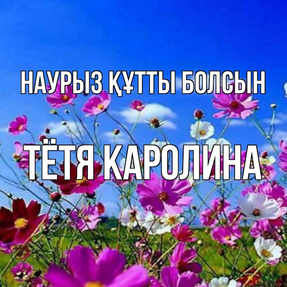 Открытка на каждый день с именем, Тётя-Каролина Наурыз құтты болсын цветы Прикольная открытка с пожеланием онлайн скачать бесплатно 