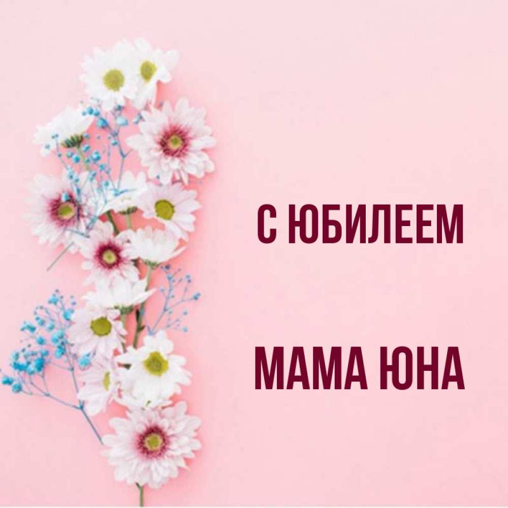 Открытка на каждый день с именем, Мама-Юна С юбилеем Родная моя с днем рождения тебя картинка с цветами белыми и голубыми Прикольная открытка с пожеланием онлайн скачать бесплатно 