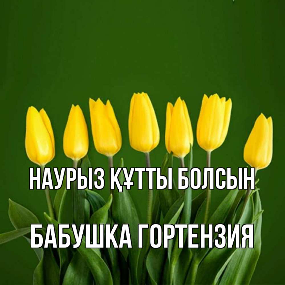 Открытка на каждый день с именем, Бабушка-Гортензия Наурыз құтты болсын желтого цвета 3 Прикольная открытка с пожеланием онлайн скачать бесплатно 