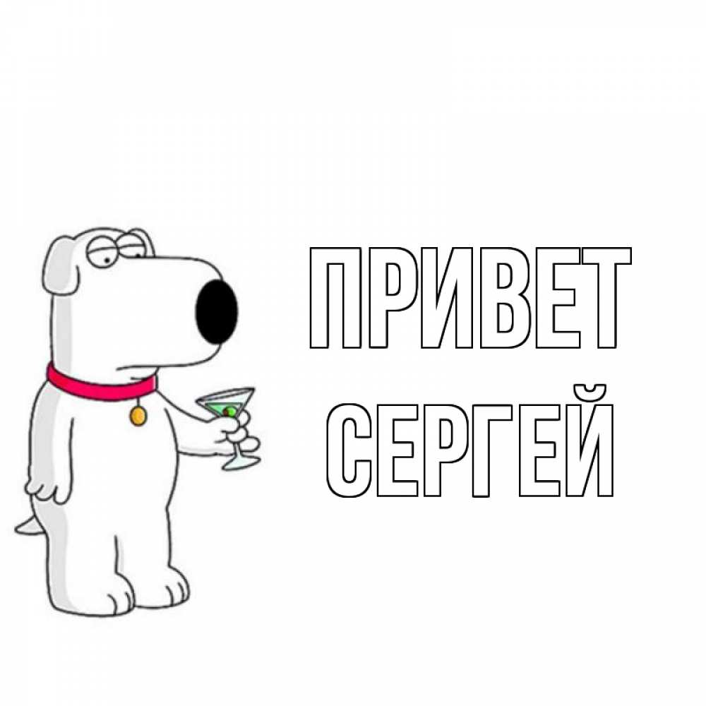 Открытка на каждый день с именем, Сергей Привет собака и коктейль Прикольная открытка с пожеланием онлайн скачать бесплатно 