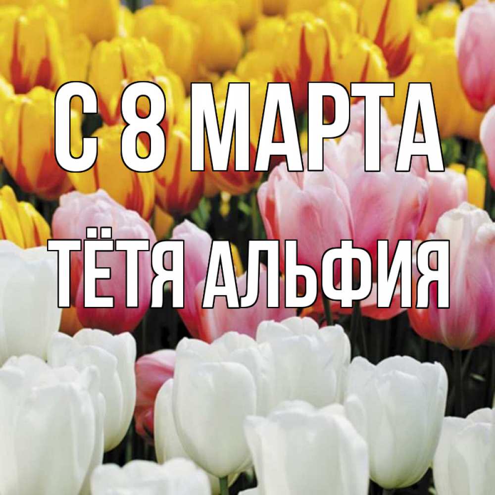 Открытка на каждый день с именем, Тётя-Альфия С 8 МАРТА разноцветные цветы Прикольная открытка с пожеланием онлайн скачать бесплатно 