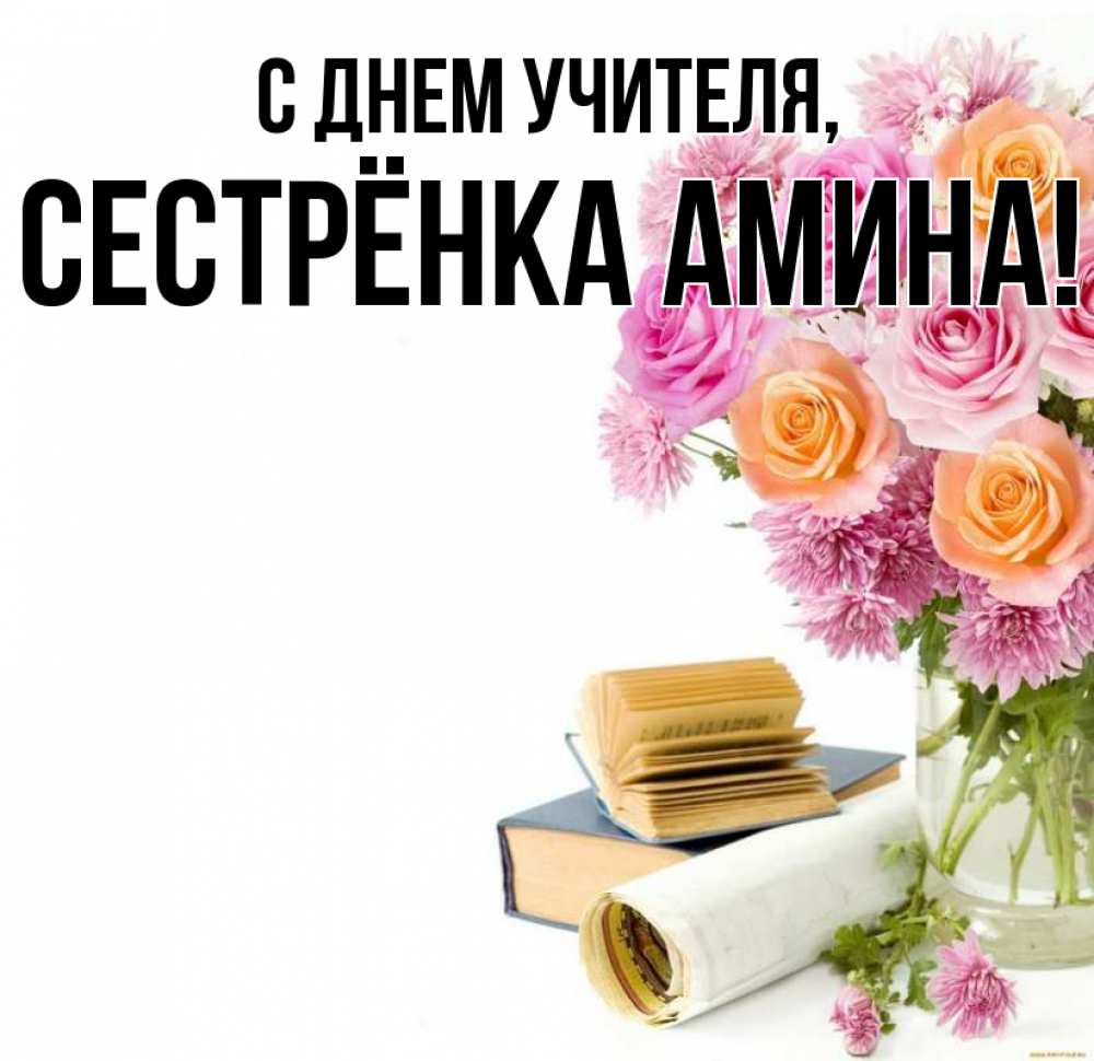 Открытка на каждый день с именем, Сестрёнка-Амина С днем учителя цветы Прикольная открытка с пожеланием онлайн скачать бесплатно 