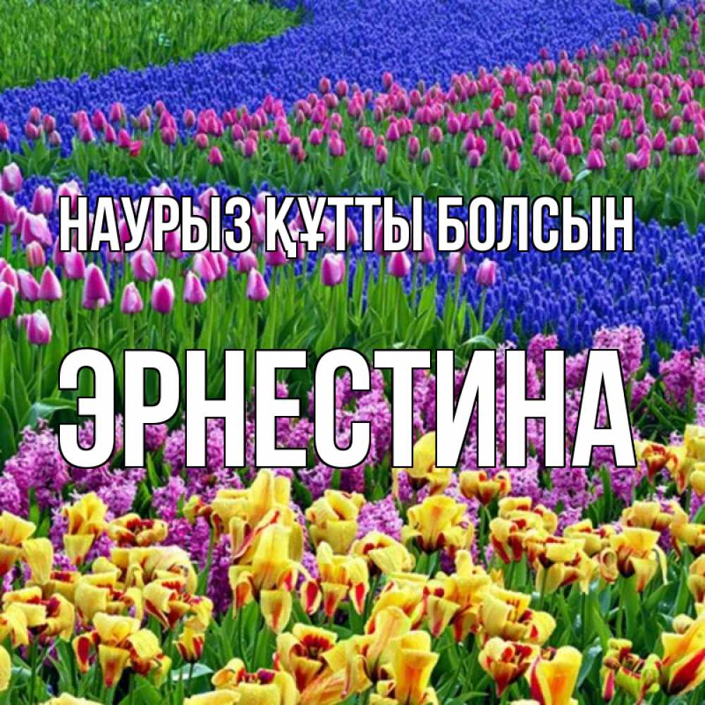 Открытка на каждый день с именем, Эрнестина Наурыз құтты болсын цветы Прикольная открытка с пожеланием онлайн скачать бесплатно 