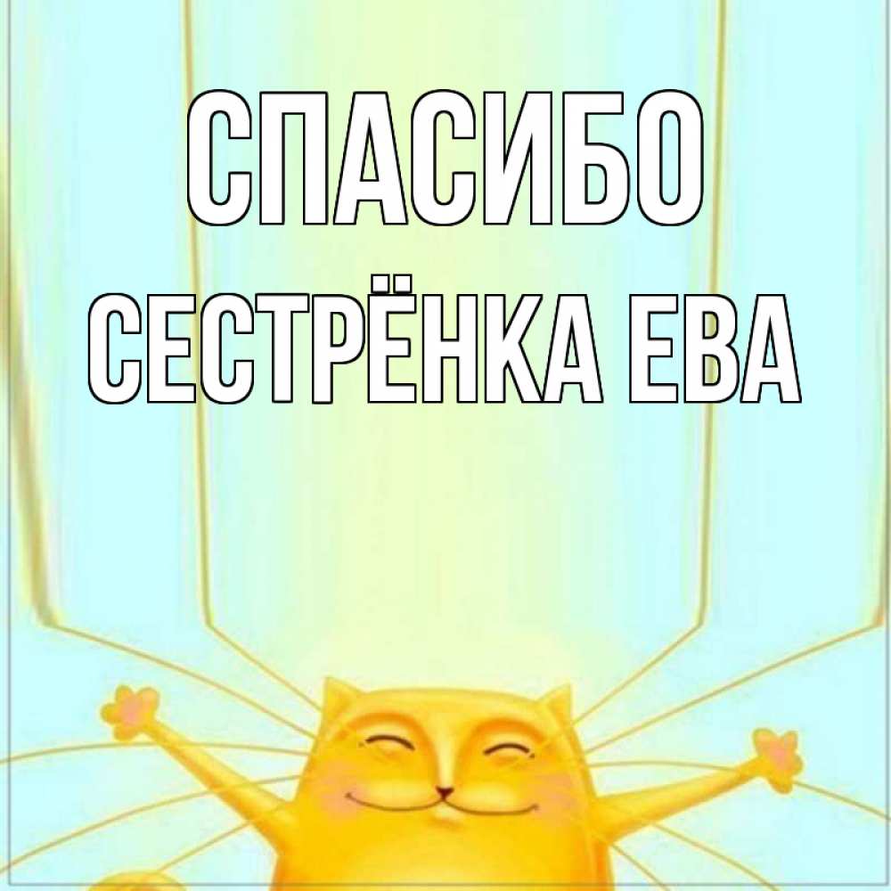 Открытка на каждый день с именем, Сестрёнка-Ева Спасибо кот с усами благодарит Прикольная открытка с пожеланием онлайн скачать бесплатно 