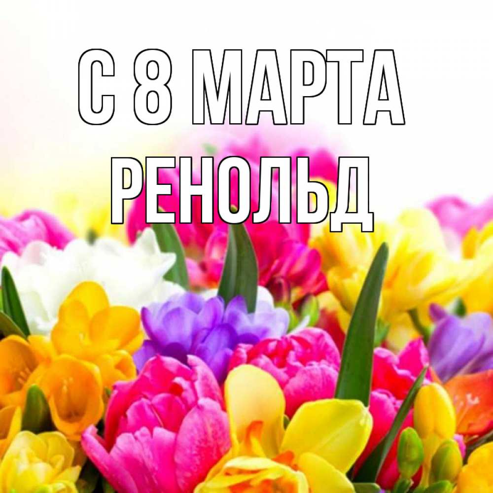 Открытка на каждый день с именем, Ренольд С 8 МАРТА тюльпаны Прикольная открытка с пожеланием онлайн скачать бесплатно 
