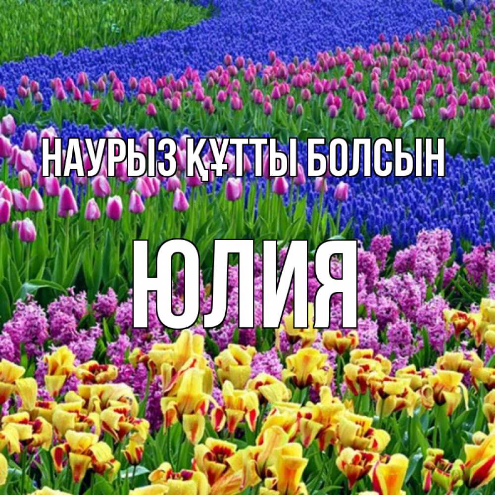 Открытка на каждый день с именем, Юлия Наурыз құтты болсын цветы Прикольная открытка с пожеланием онлайн скачать бесплатно 