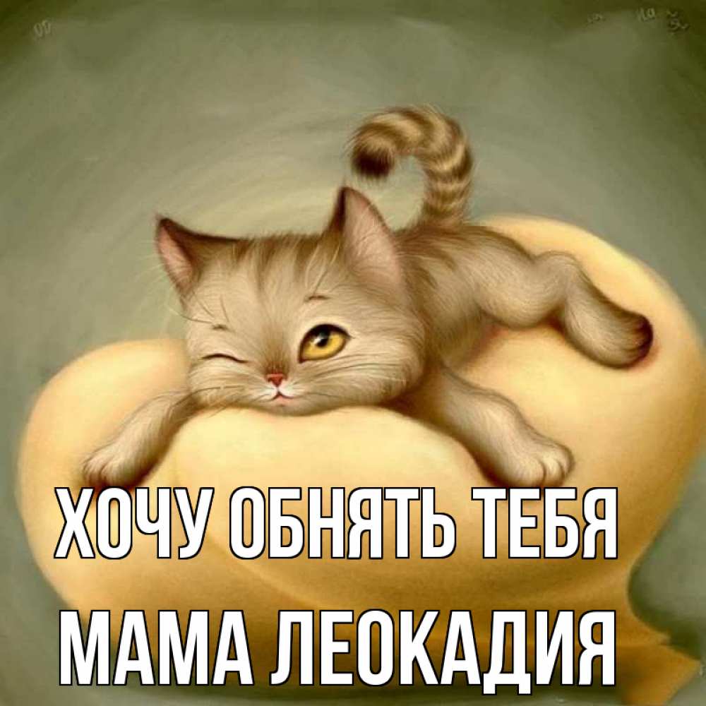 Открытка на каждый день с именем, Мама-Леокадия Хочу обнять тебя кошечка Прикольная открытка с пожеланием онлайн скачать бесплатно 