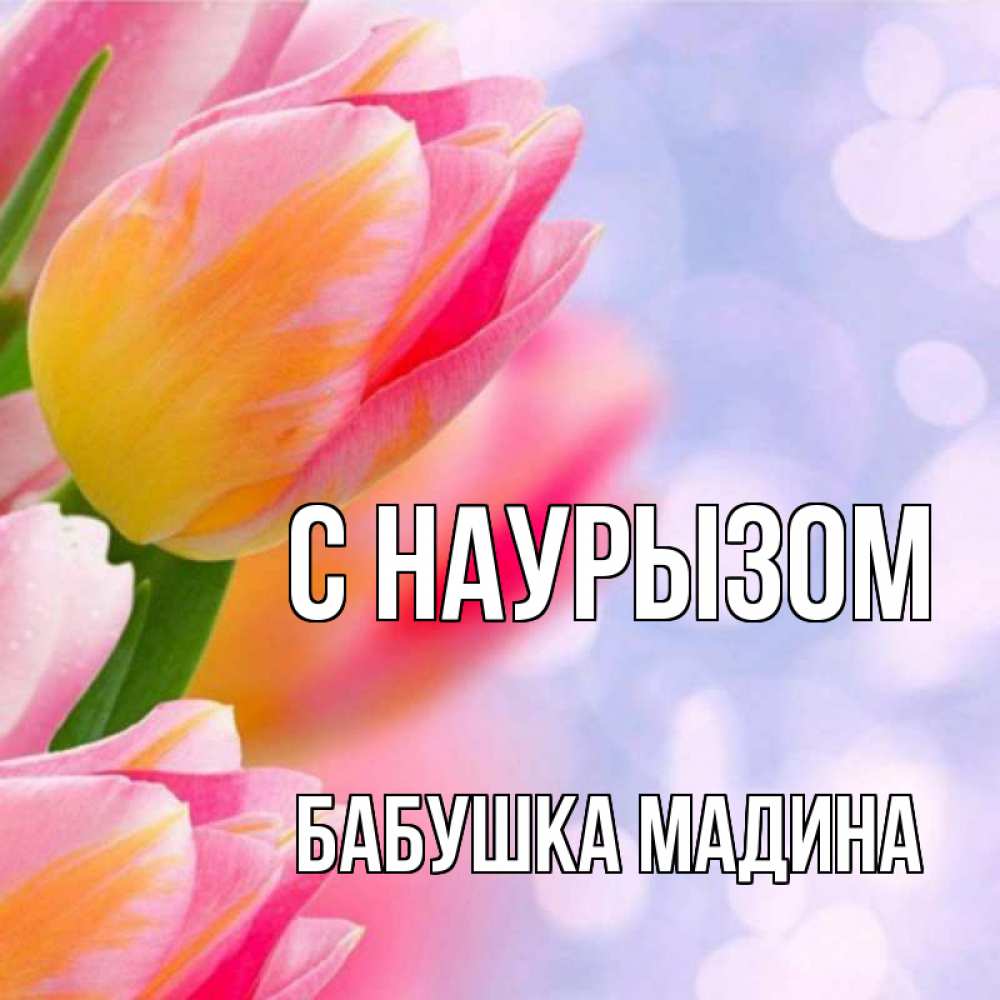Открытка на каждый день с именем, Бабушка-Мадина С наурызом тюльпаны 2 Прикольная открытка с пожеланием онлайн скачать бесплатно 