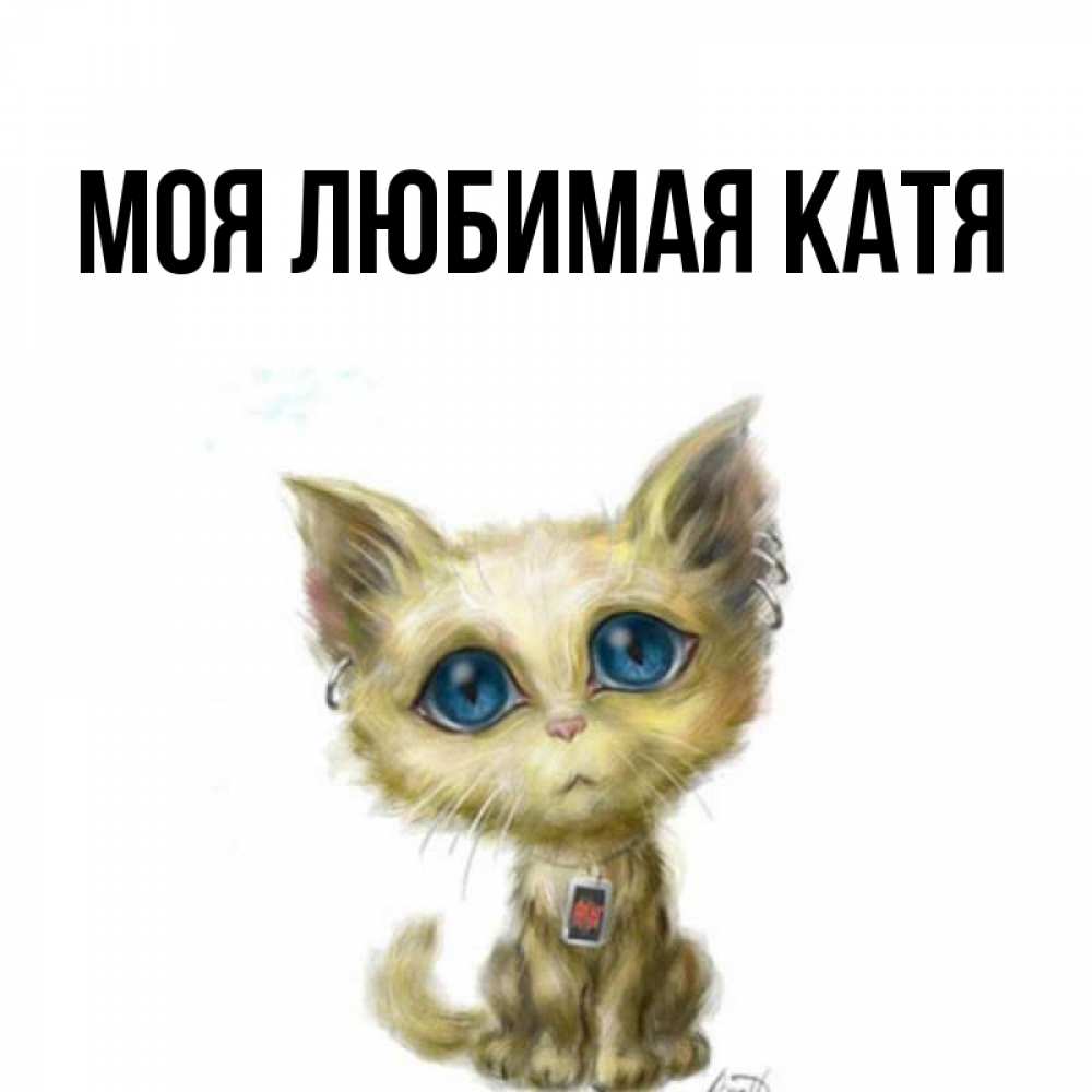 Открытка на каждый день с именем, Моя-любимая-Катя Главная рисованный кот благодарит вас Прикольная открытка с пожеланием онлайн скачать бесплатно 