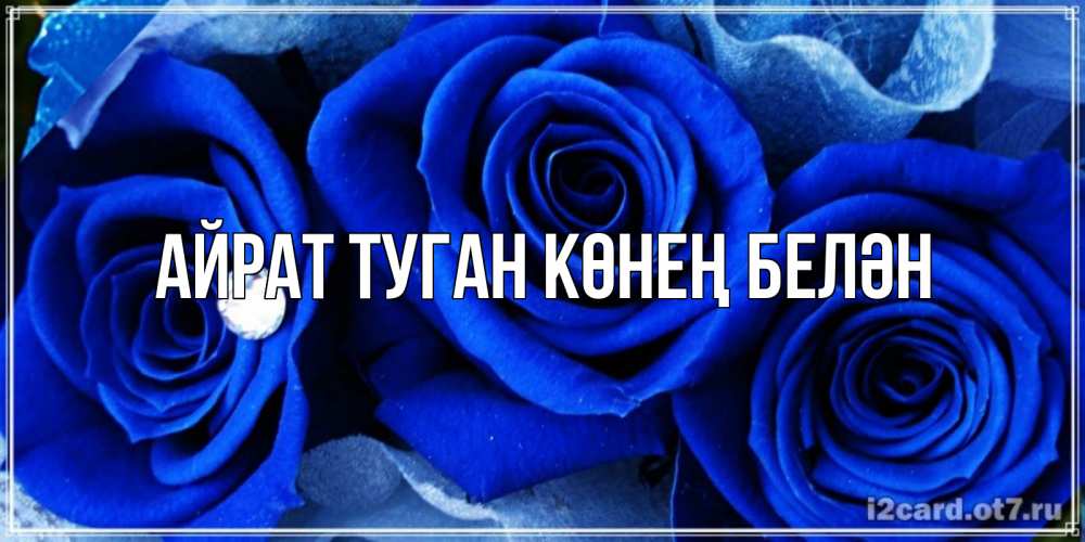 Открытка на каждый день с именем, Айрат-туган-көнең-белән Главная синие розы в росе Прикольная открытка с пожеланием онлайн скачать бесплатно 