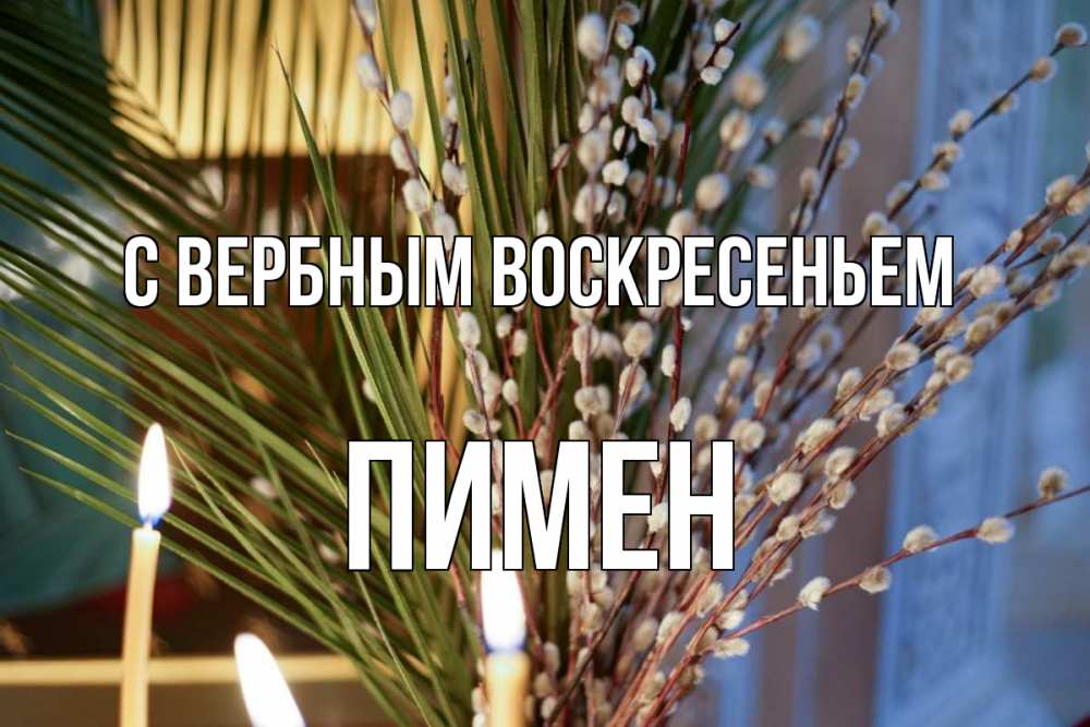Открытка на каждый день с именем, Пимен С вербным воскресеньем верба Прикольная открытка с пожеланием онлайн скачать бесплатно 