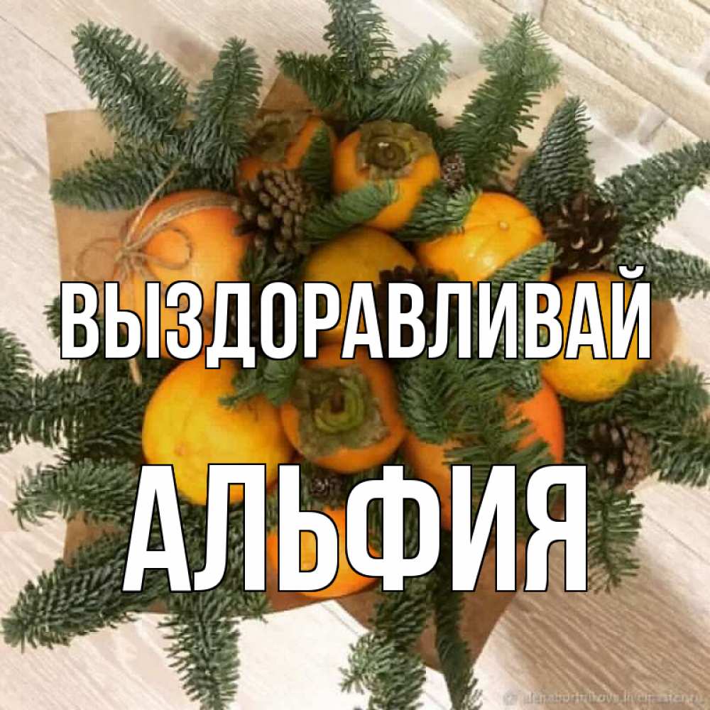 Открытка на каждый день с именем, Альфия Выздоравливай апельсины и хурьма Прикольная открытка с пожеланием онлайн скачать бесплатно 