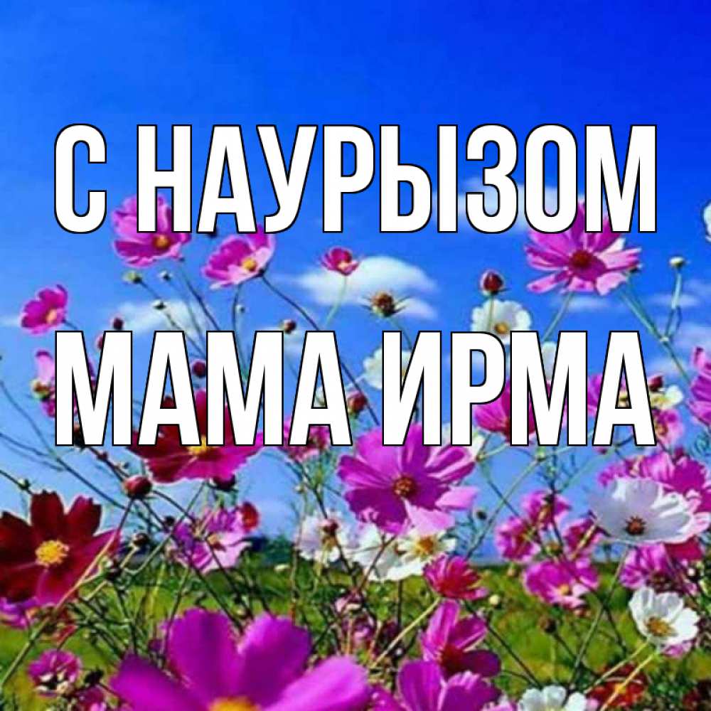 Открытка на каждый день с именем, Мама-Ирма С наурызом цветы Прикольная открытка с пожеланием онлайн скачать бесплатно 