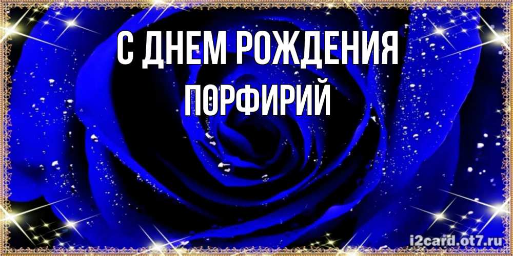 Открытка на каждый день с именем, Порфирий С днем рождения голубые цветы в росе Прикольная открытка с пожеланием онлайн скачать бесплатно 