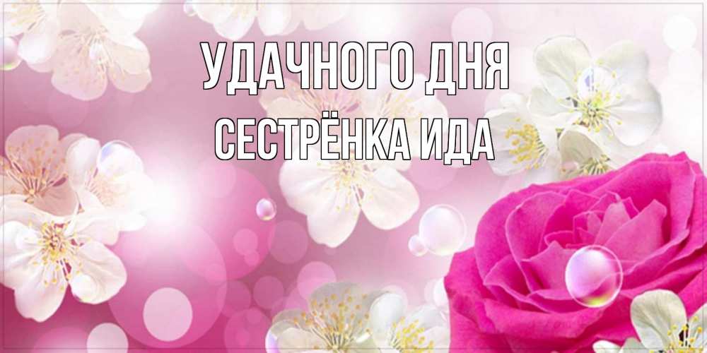 Открытка на каждый день с именем, Сестрёнка-Ида Удачного дня красивые цветы Прикольная открытка с пожеланием онлайн скачать бесплатно 