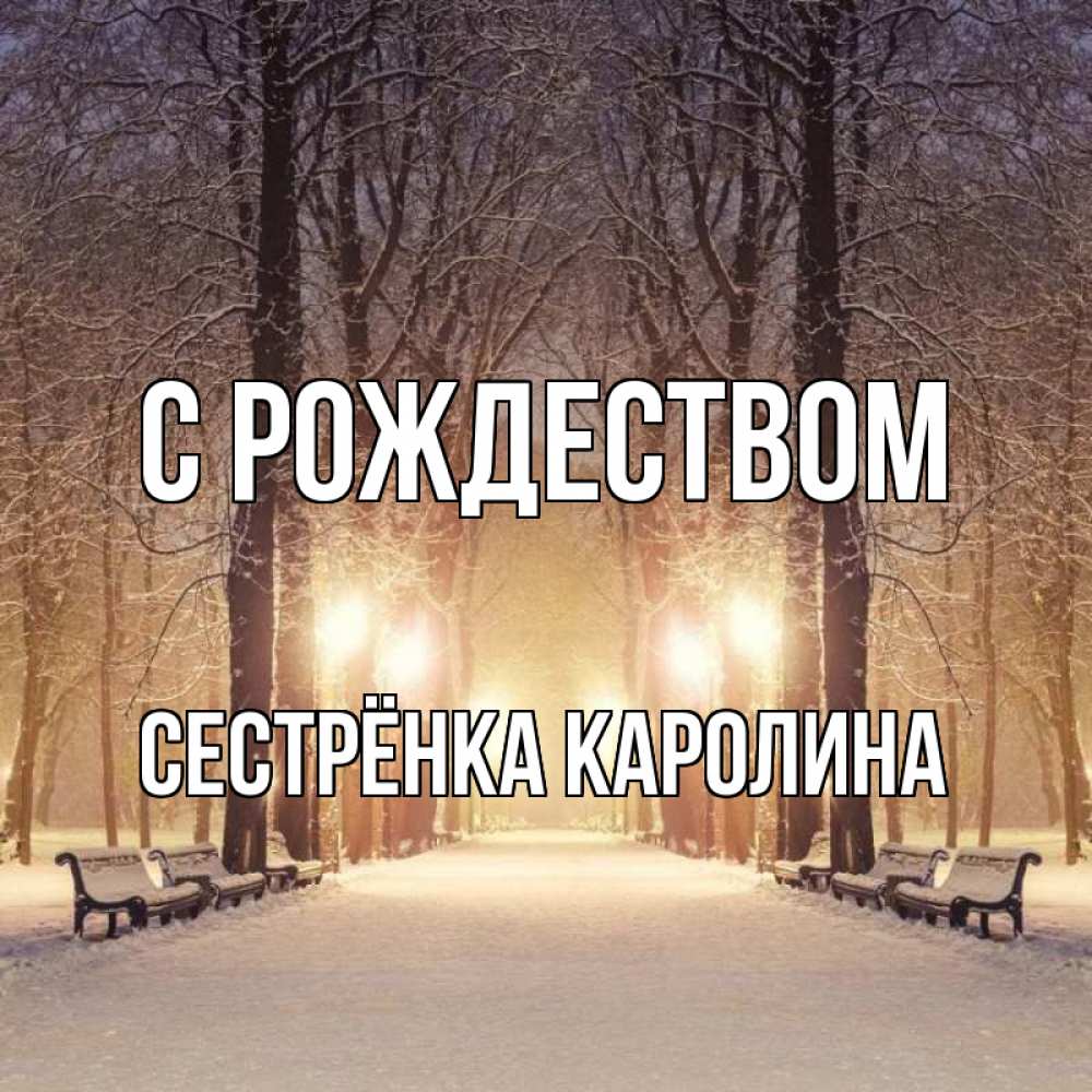 Открытка на каждый день с именем, Сестрёнка-Каролина С рождеством зима, парк, фонарь, лес Прикольная открытка с пожеланием онлайн скачать бесплатно 
