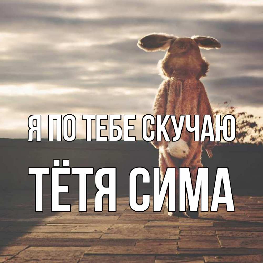 Открытка на каждый день с именем, Тётя-Сима Я по тебе скучаю даже в костюме зайца Прикольная открытка с пожеланием онлайн скачать бесплатно 