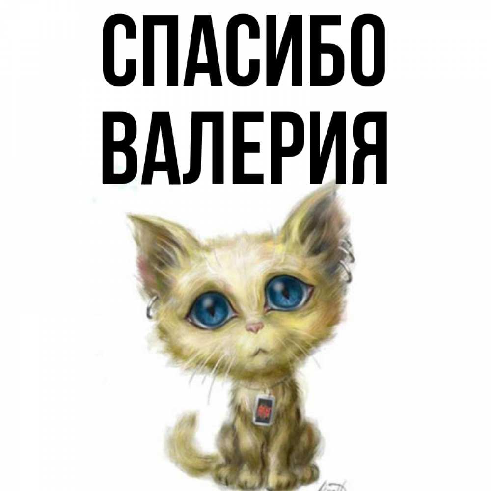 Открытка на каждый день с именем, Валерия Спасибо рисованный кот благодарит вас Прикольная открытка с пожеланием онлайн скачать бесплатно 