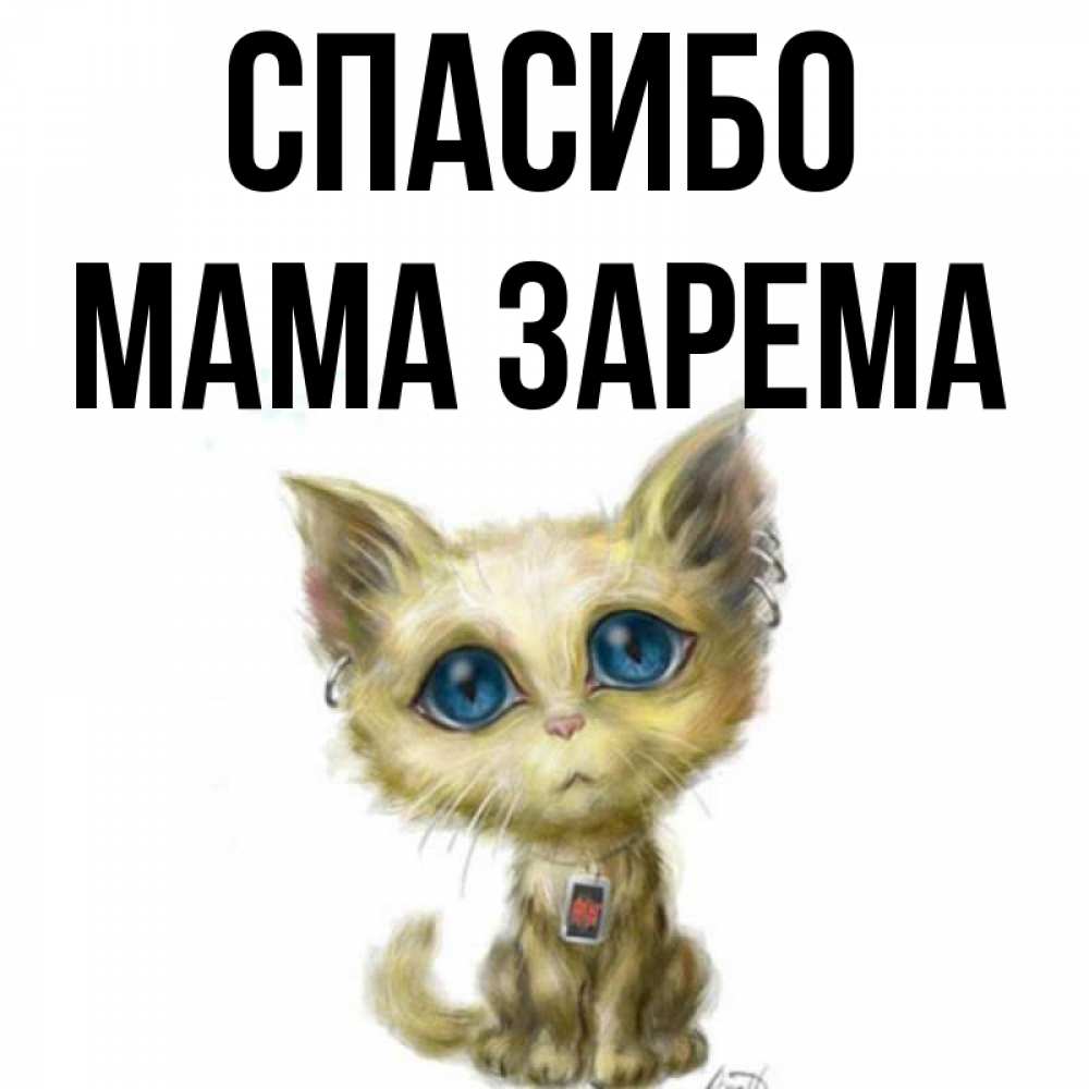 Открытка на каждый день с именем, Мама-Зарема Спасибо рисованный кот благодарит вас Прикольная открытка с пожеланием онлайн скачать бесплатно 