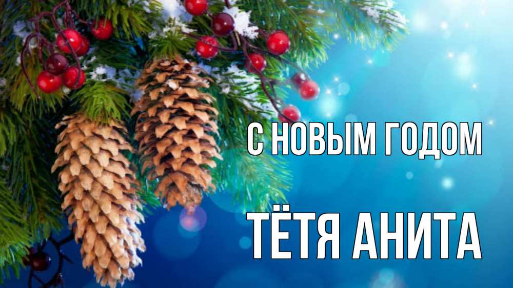 Открытка на каждый день с именем, Тётя-Анита С новым годом Новый год, ель, шишки Прикольная открытка с пожеланием онлайн скачать бесплатно 