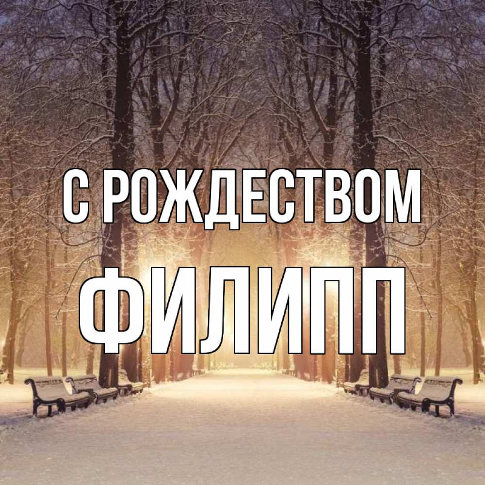 Открытка на каждый день с именем, Филипп С рождеством зима, парк, фонарь, лес Прикольная открытка с пожеланием онлайн скачать бесплатно 