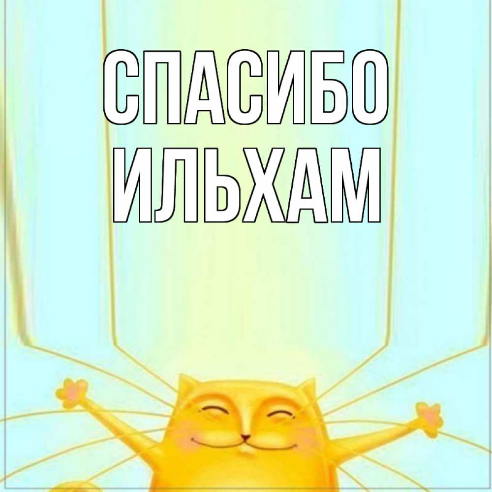 Открытка на каждый день с именем, Ильхам Спасибо кот с усами благодарит Прикольная открытка с пожеланием онлайн скачать бесплатно 