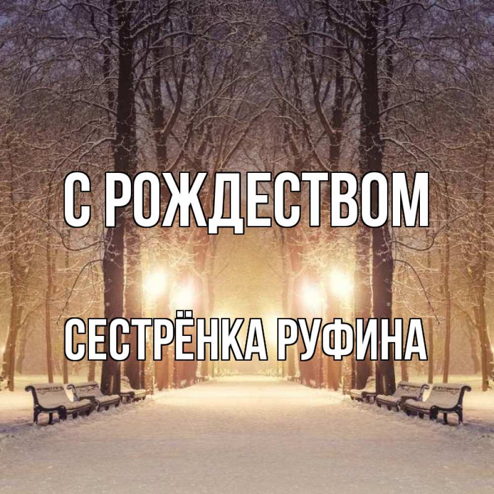 Открытка на каждый день с именем, Сестрёнка-Руфина С рождеством зима, парк, фонарь, лес Прикольная открытка с пожеланием онлайн скачать бесплатно 