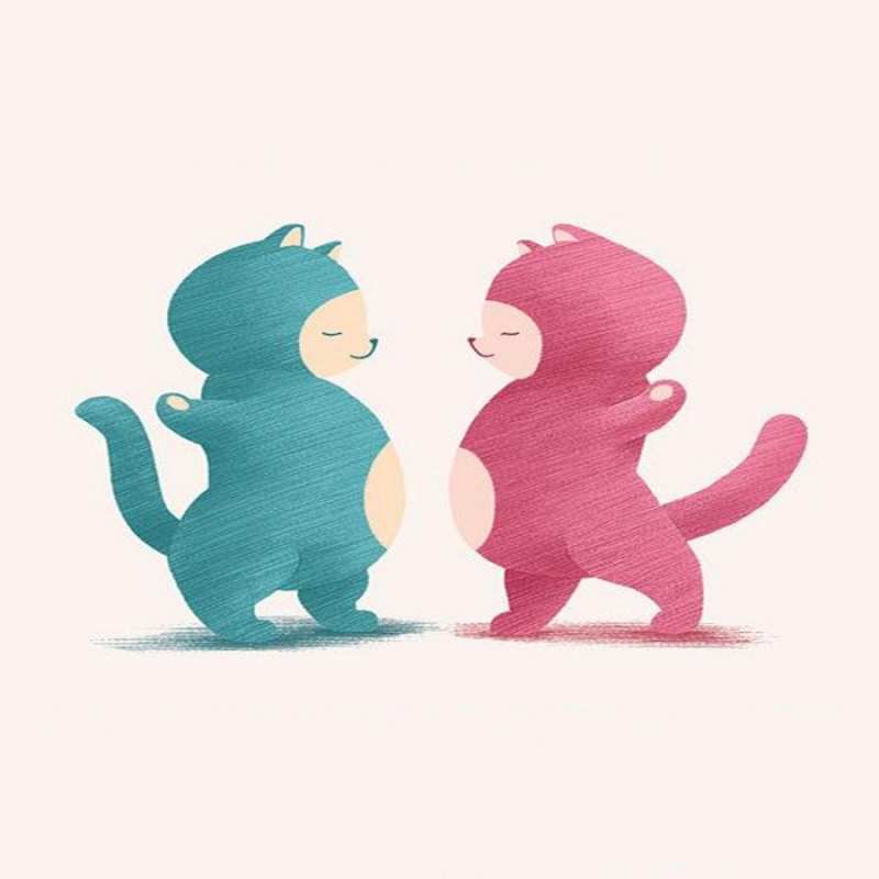 Открытка синее и красное  пузики и котики  Хочу обнять тебя 