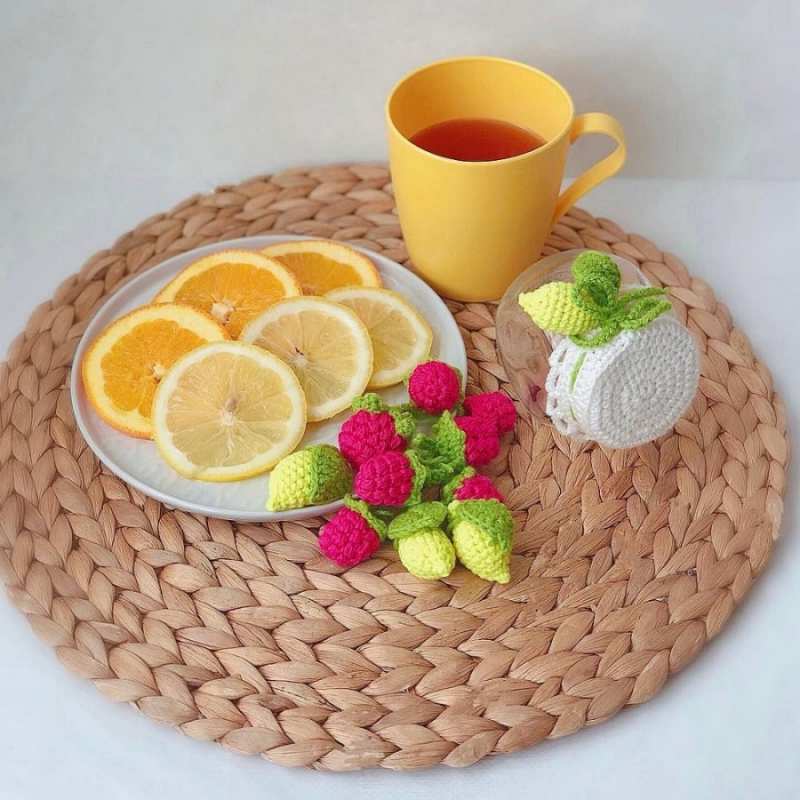 Открытка чай и лимон  вязаные штучки  Выздоравливай 